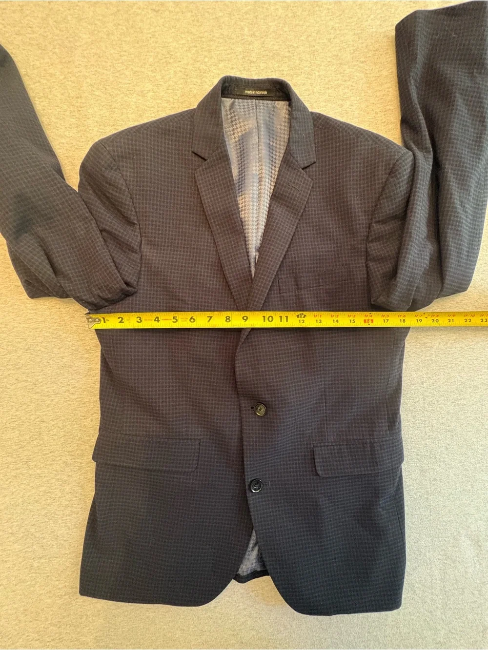 Men’s Bar III 40R Slim Fit Navy Micro Check 2-Button Sport Coat Blazer Lined
